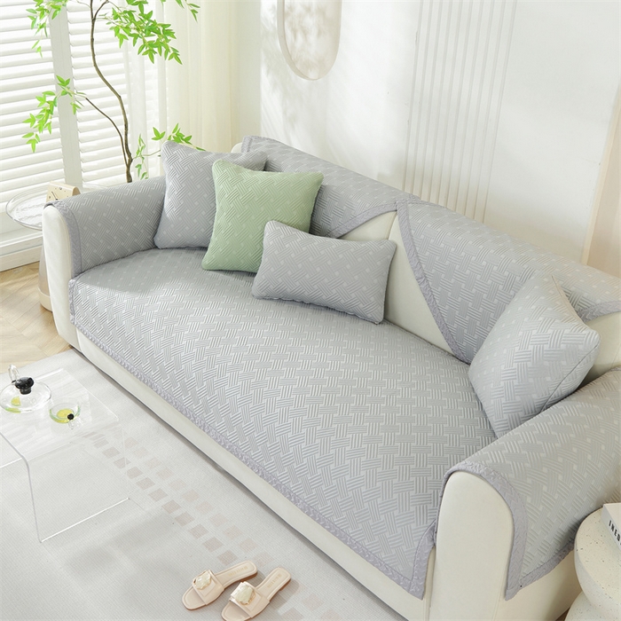 91家纺网 家纺一手货源 找家纺 共鸣沙发垫 2024新款夏季新款冰豆斜纹沙发垫 冰豆斜纹浅灰