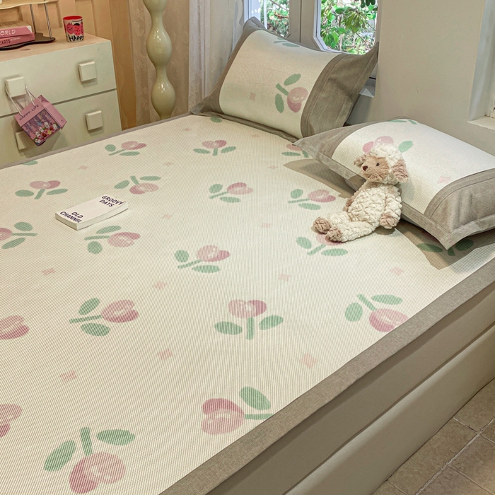 91家纺网 家纺一手货源 找家纺 慕澄2024新款A类时尚印花刺绣冰藤凉席 床席款-紫郁