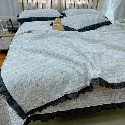 91家纺网 家纺一手货源 找家纺 暖居 2024新款直播全棉夹棉床盖夏被三件套夏凉被 小确幸