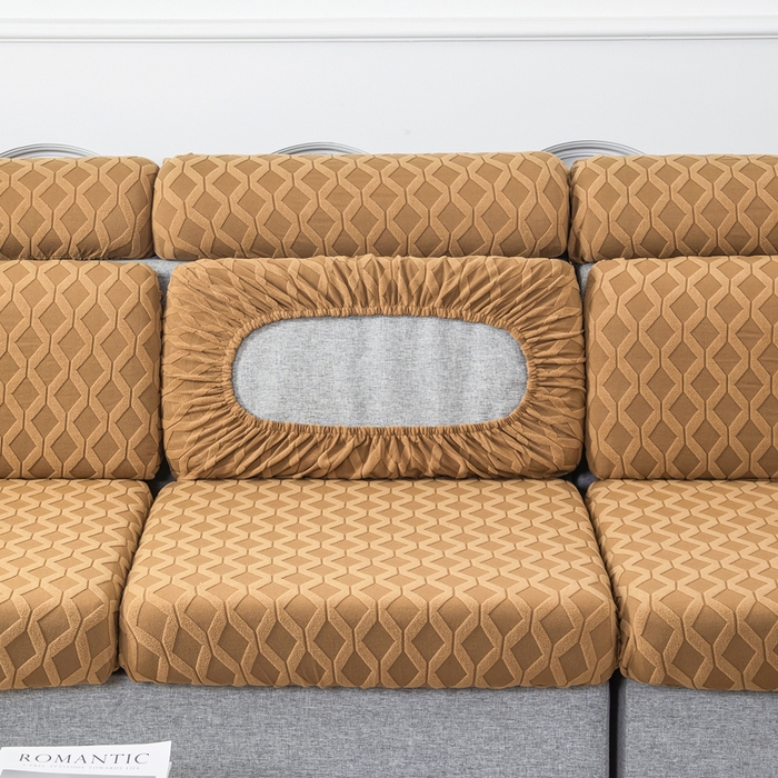 91家纺网 家纺一手货源 找家纺 千彤沙发垫 2024新款常规款拉花菱形格沙发套系列 咖色