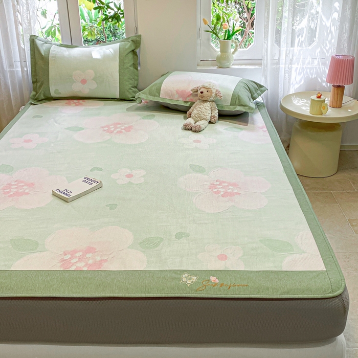 91家纺网 家纺一手货源 找家纺 慕澄2024新款A类时尚印花刺绣冰藤凉席 床笠款-油画花