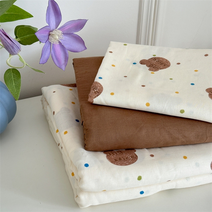 91家纺网 家纺一手货源 找家纺 曼之夏 2024新款全棉印花双层纱四件套 熊仔