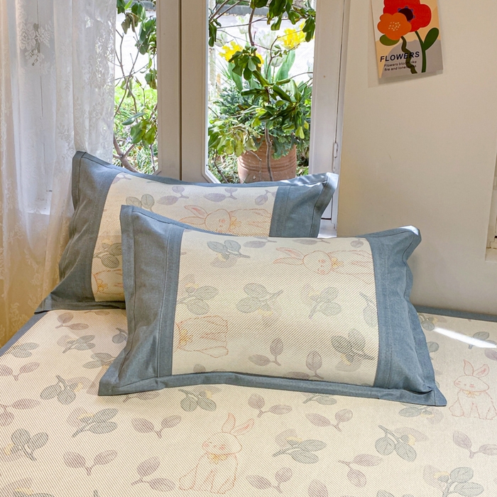 91家纺网 家纺一手货源 找家纺 慕澄2024新款A类时尚印花刺绣冰藤凉席 床席款-叶子兔