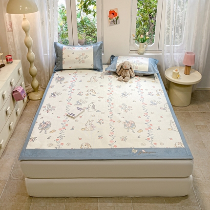 慕澄2024新款A类时尚印花刺绣冰藤凉席 床席款-家园