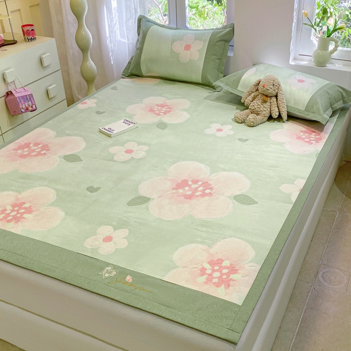 91家纺网 家纺一手货源 找家纺 慕澄2024新款A类时尚印花刺绣冰藤凉席 床席款-油画花