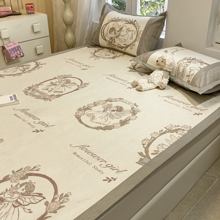 91家纺网 家纺一手货源 找家纺 慕澄2024新款A类时尚印花刺绣冰藤凉席 床席款-花仙子