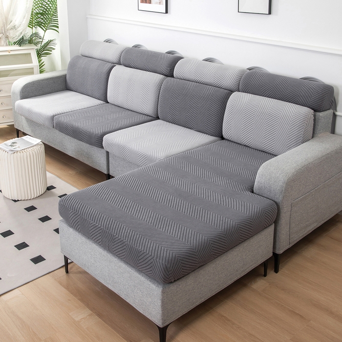 91家纺网 家纺一手货源 找家纺 千彤沙发垫 2024新款常规款拉花人字纹沙发套系列 深灰银灰