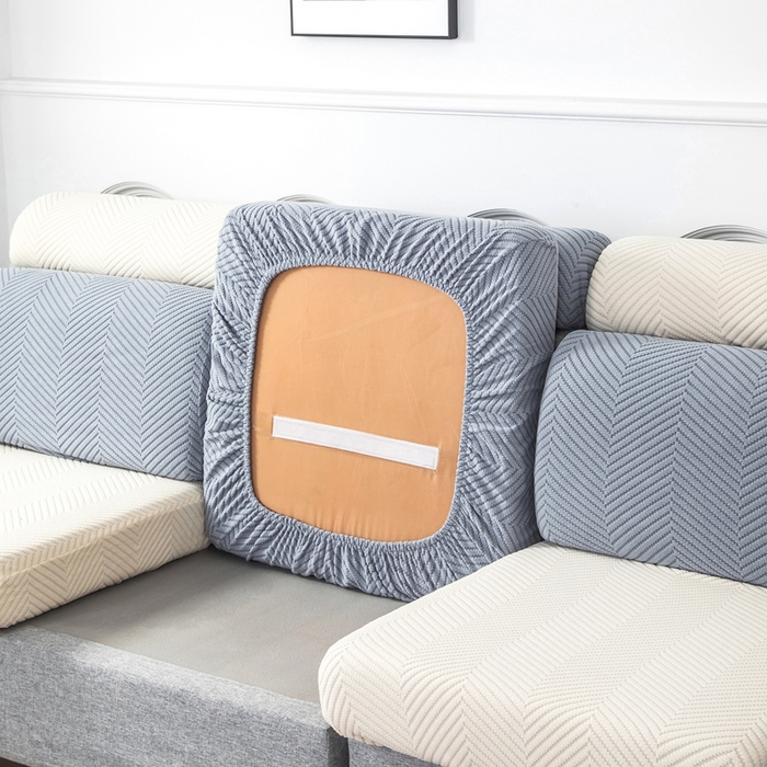 91家纺网 家纺一手货源 找家纺 千彤沙发垫 2024新款常规款拉花人字纹沙发套系列 蓝灰米黄