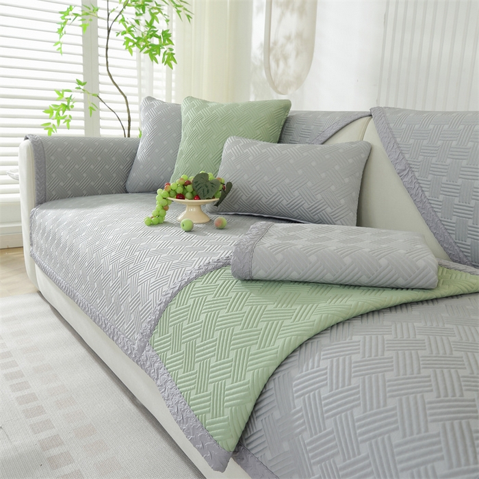 91家纺网 家纺一手货源 找家纺 共鸣沙发垫 2024新款夏季新款冰豆斜纹沙发垫 冰豆斜纹浅灰