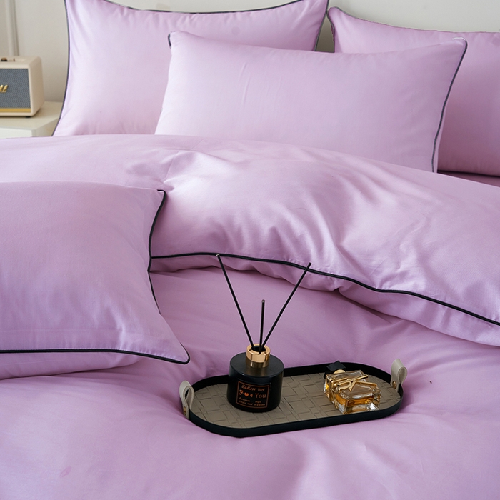 91家纺网 家纺一手货源 找家纺 欣喜来 2024新款纯棉40支133*72的滚边四件套 浅紫