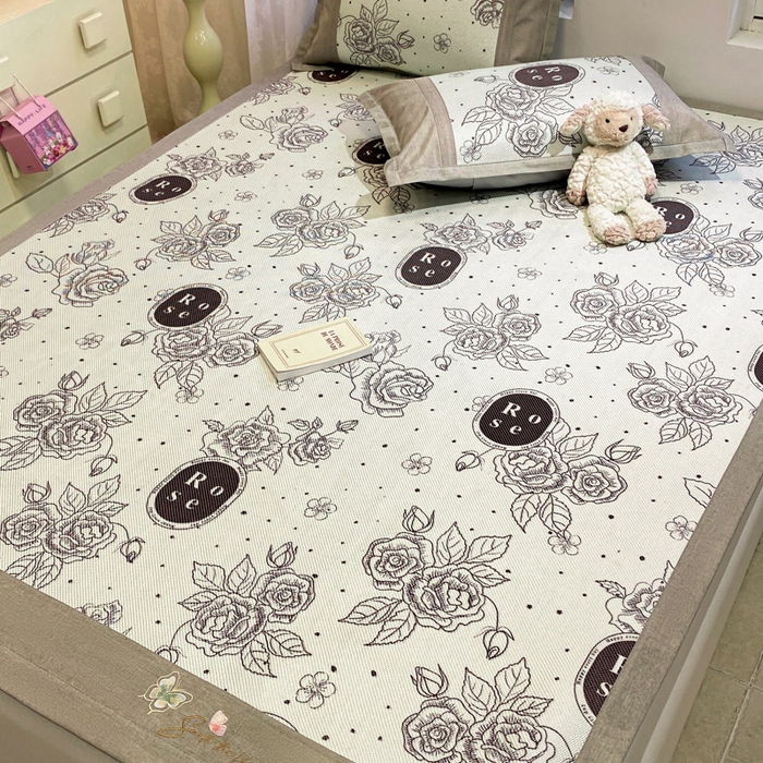 91家纺网 家纺一手货源 找家纺 慕澄2024新款A类时尚印花刺绣冰藤凉席 床席款-黑玫瑰