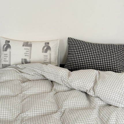 艾沁家纺 2024新款黑白简约风全棉色织水洗棉四件套  小白格