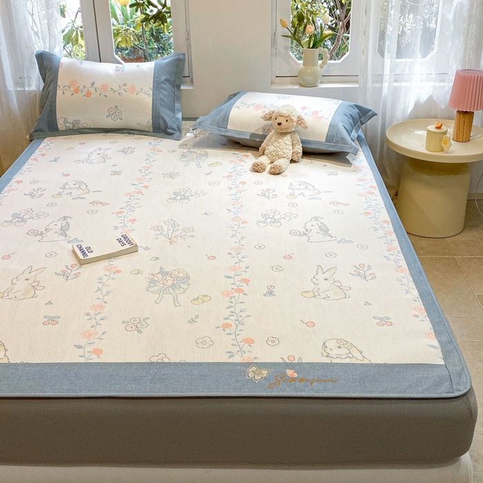 91家纺网 家纺一手货源 找家纺 慕澄2024新款A类时尚印花刺绣冰藤凉席 床笠款-家园