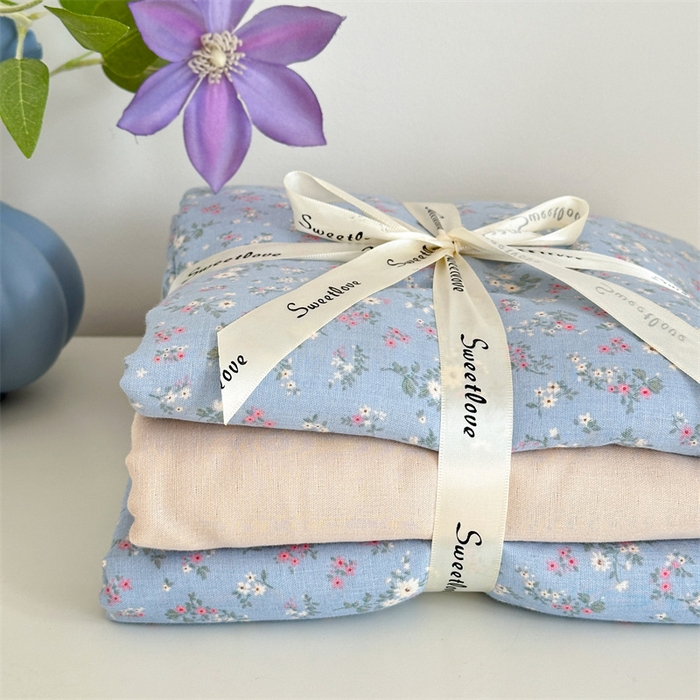 91家纺网 家纺一手货源 找家纺 曼之夏 2024新款全棉印花双层纱四件套 蓝韵