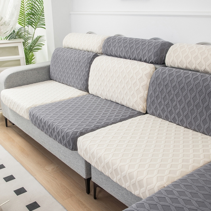 91家纺网 家纺一手货源 找家纺 千彤沙发垫 2024新款常规款拉花菱形格沙发套系列 深灰米黄