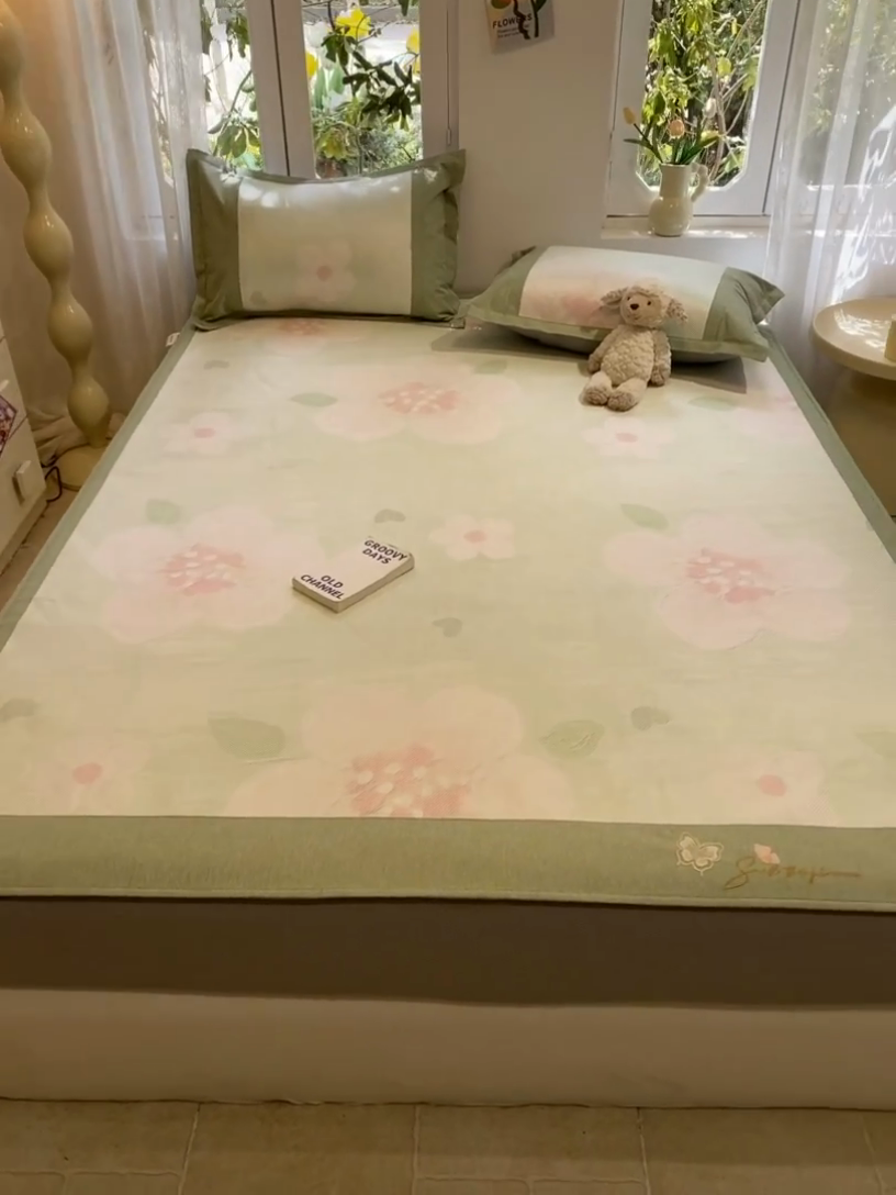 91家纺网 家纺一手货源 找家纺 慕澄2024新款A类时尚印花刺绣冰藤凉席 床笠款-油画花