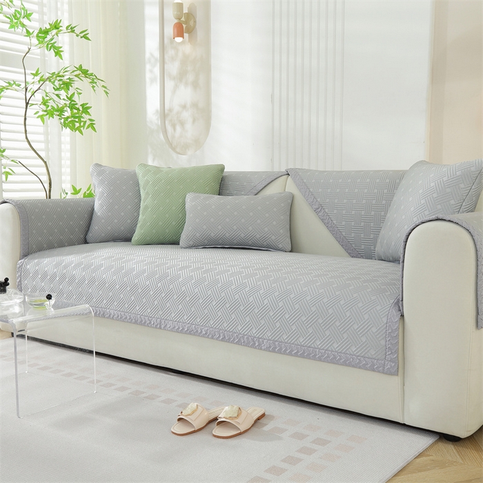 91家纺网 家纺一手货源 找家纺 共鸣沙发垫 2024新款夏季新款冰豆斜纹沙发垫 冰豆斜纹浅灰