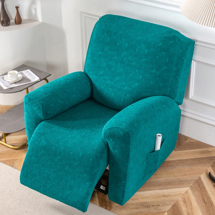 91家纺网 家纺一手货源 找家纺 千彤沙发垫 2024新款芝华士沙发套提花小树叶系列 孔雀蓝