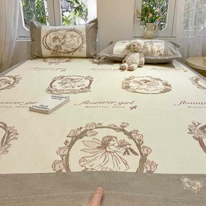 91家纺网 家纺一手货源 找家纺 慕澄2024新款A类时尚印花刺绣冰藤凉席 床席款-花仙子