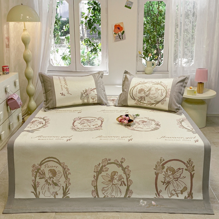 91家纺网 家纺一手货源 找家纺 慕澄2024新款A类时尚印花刺绣冰藤凉席 床席款-花仙子