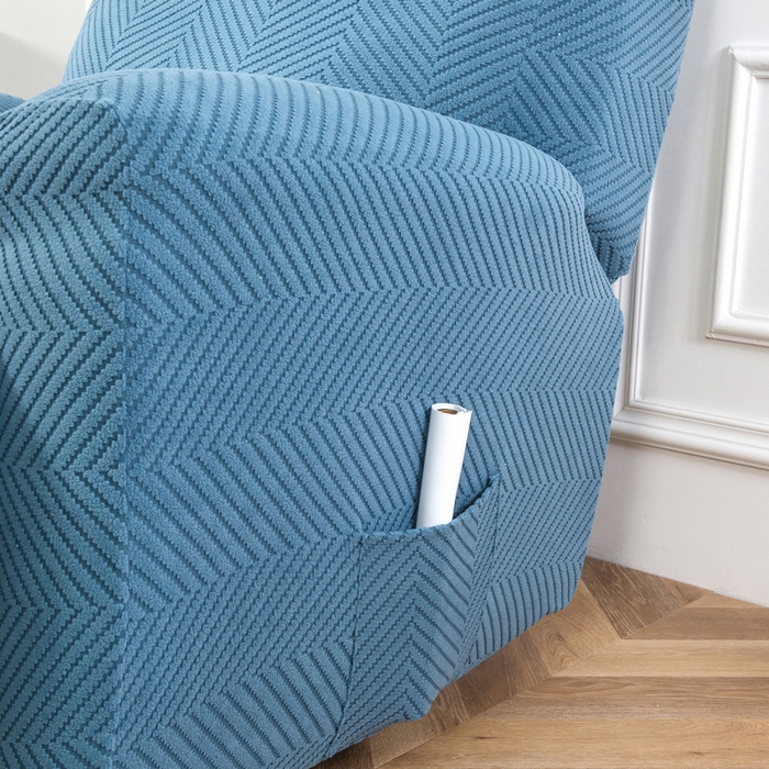 91家纺网 家纺一手货源 找家纺 千彤沙发垫 2024新款芝华士沙发套拉花绒人字纹系列 水蓝