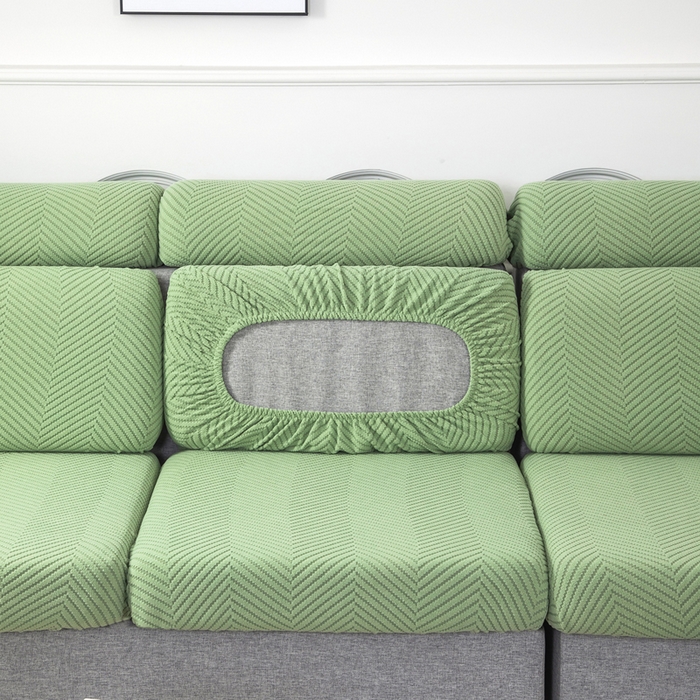 91家纺网 家纺一手货源 找家纺 千彤沙发垫 2024新款常规款拉花人字纹沙发套系列 浅绿