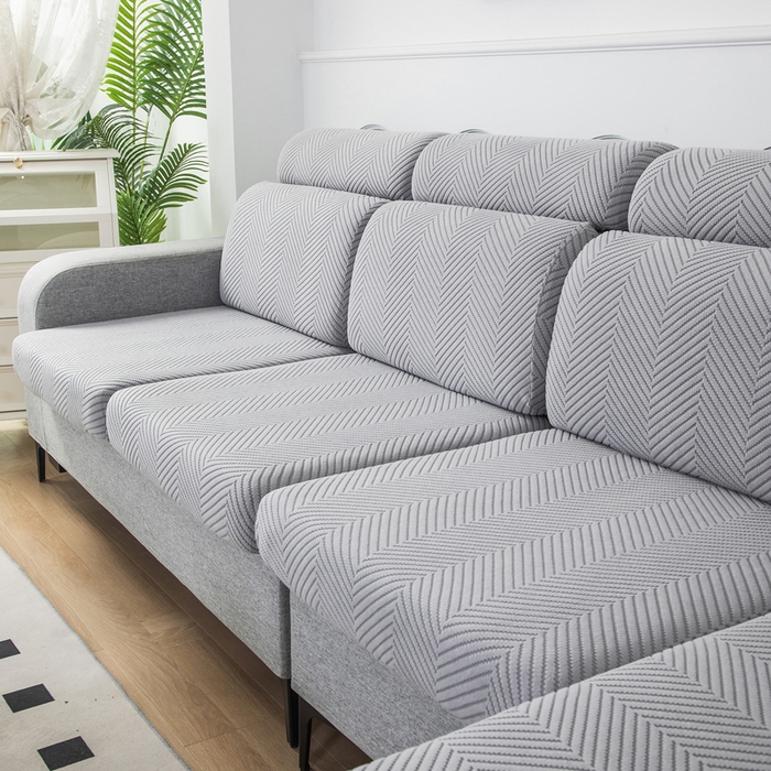 91家纺网 家纺一手货源 找家纺 千彤沙发垫 2024新款常规款拉花人字纹沙发套系列 银灰