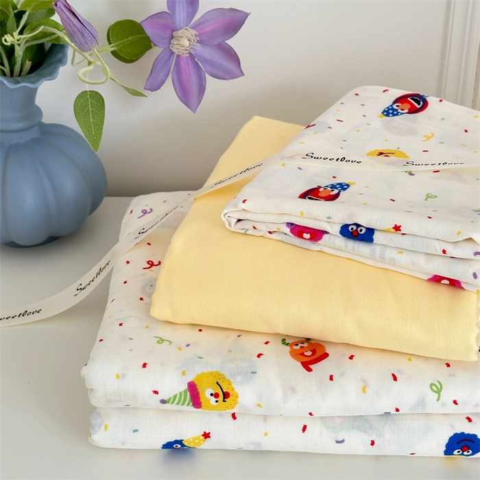 91家纺网 家纺一手货源 找家纺 曼之夏 2024新款全棉印花双层纱四件套 圣代小丑