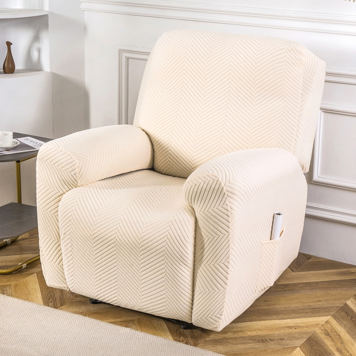 91家纺网 家纺一手货源 找家纺 千彤沙发垫 2024新款芝华士沙发套拉花绒人字纹系列 米黄