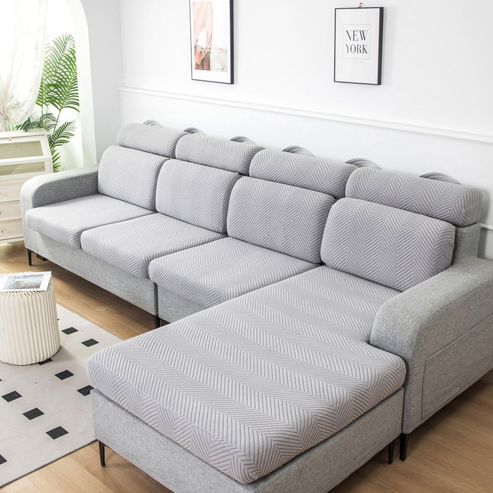 91家纺网 家纺一手货源 找家纺 千彤沙发垫 2024新款常规款拉花人字纹沙发套系列 银灰