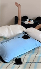 91家纺网 家纺一手货源 找家纺 黛舒家居 2024新款60支兰精天丝数码印花卡通刺绣四件套 黑色猫咪