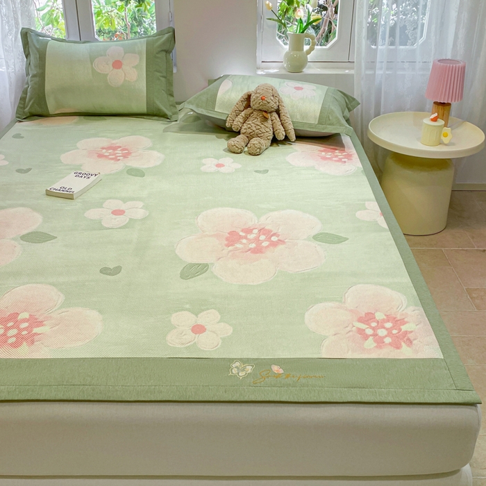 91家纺网 家纺一手货源 找家纺 慕澄2024新款A类时尚印花刺绣冰藤凉席 床席款-油画花