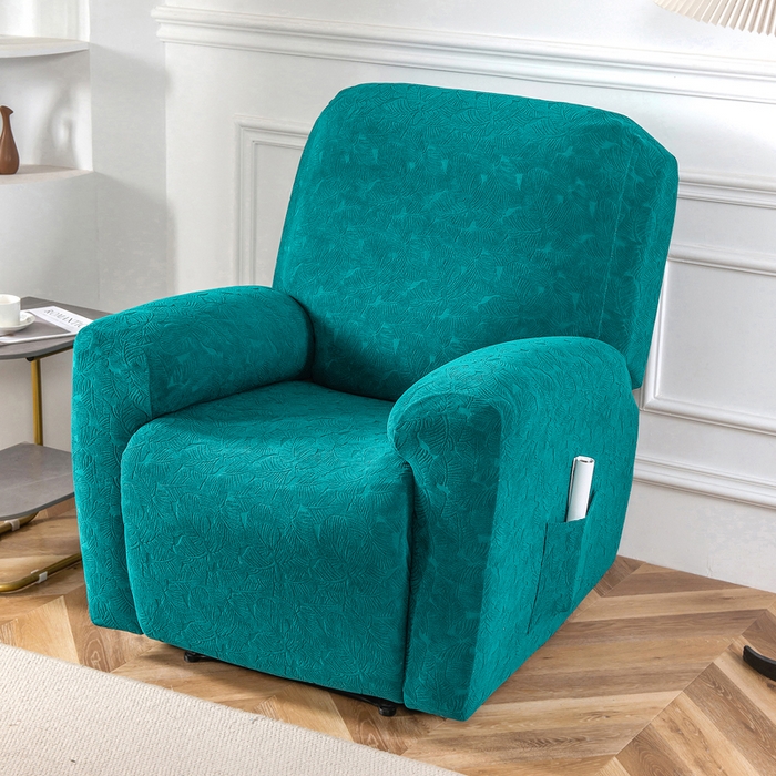 91家纺网 家纺一手货源 找家纺 千彤沙发垫 2024新款芝华士沙发套提花小树叶系列 孔雀蓝