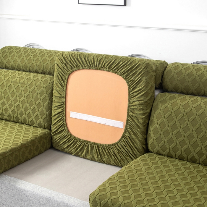 91家纺网 家纺一手货源 找家纺 千彤沙发垫 2024新款常规款拉花菱形格沙发套系列 橄榄绿