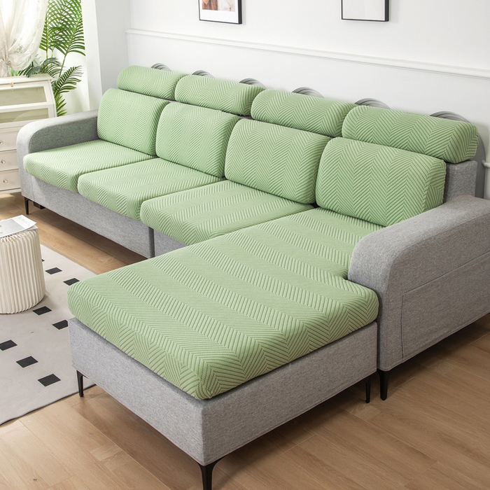 91家纺网 家纺一手货源 找家纺 千彤沙发垫 2024新款常规款拉花人字纹沙发套系列 浅绿