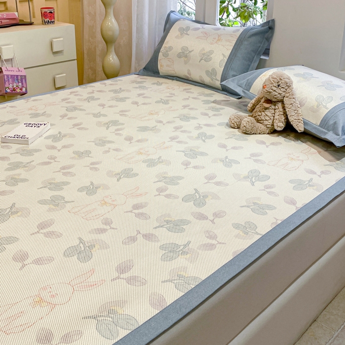 91家纺网 家纺一手货源 找家纺 慕澄2024新款A类时尚印花刺绣冰藤凉席 床席款-叶子兔