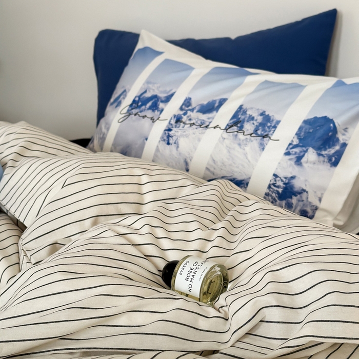 91家纺网 家纺一手货源 找家纺 艾沁家纺 2024新款黑白简约风全棉色织水洗棉四件套  黑白条