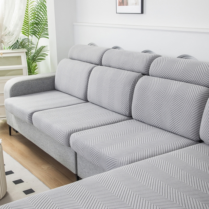 91家纺网 家纺一手货源 找家纺 千彤沙发垫 2024新款常规款拉花人字纹沙发套系列 银灰