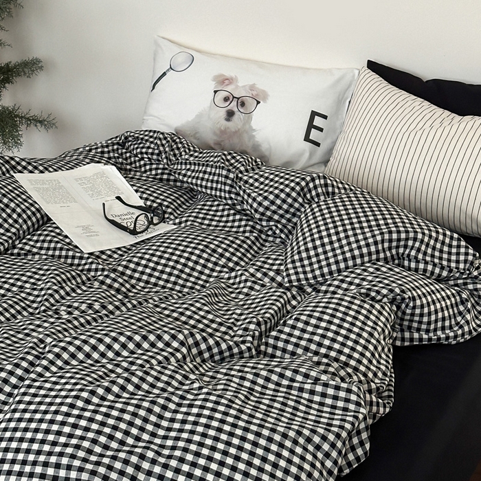 91家纺网 家纺一手货源 找家纺 （总）艾沁家纺 2024新款黑白简约风全棉色织水洗棉四件套 