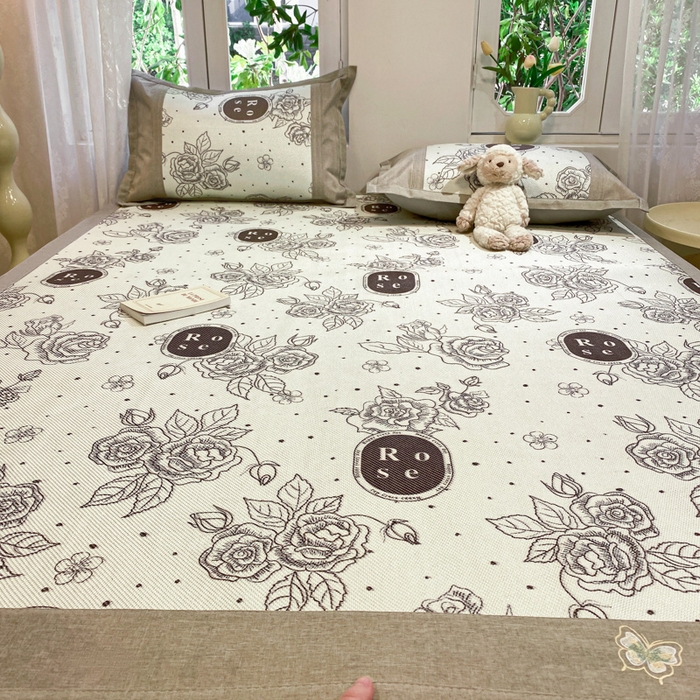 91家纺网 家纺一手货源 找家纺 慕澄2024新款A类时尚印花刺绣冰藤凉席 床席款-黑玫瑰