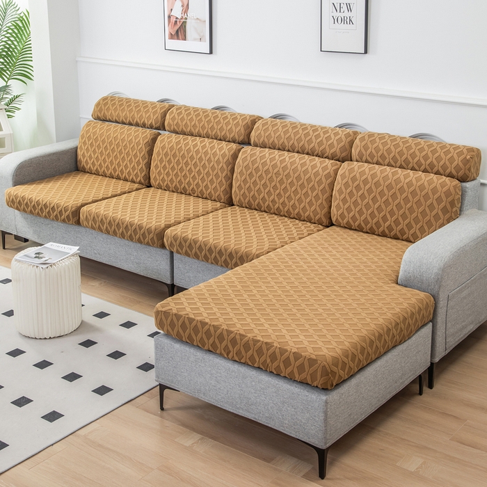 91家纺网 家纺一手货源 找家纺 千彤沙发垫 2024新款常规款拉花菱形格沙发套系列 咖色