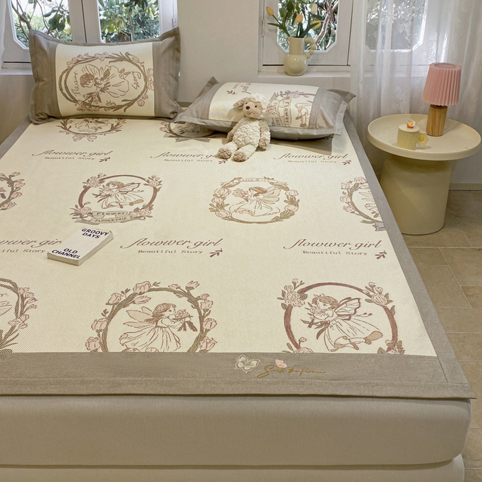 91家纺网 家纺一手货源 找家纺 慕澄2024新款A类时尚印花刺绣冰藤凉席 床席款-花仙子