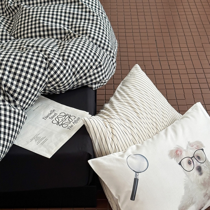 91家纺网 家纺一手货源 找家纺 艾沁家纺 2024新款黑白简约风全棉色织水洗棉四件套  小黑格