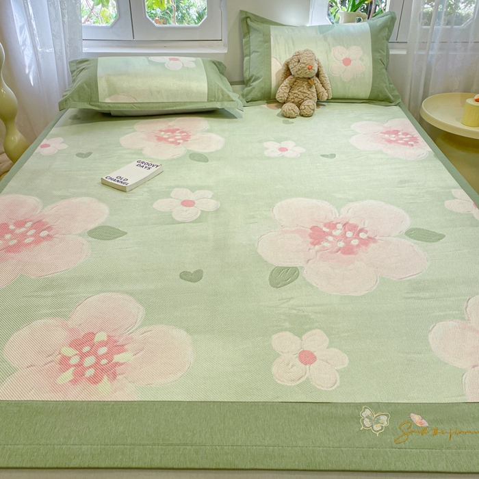 91家纺网 家纺一手货源 找家纺 慕澄2024新款A类时尚印花刺绣冰藤凉席 床席款-油画花