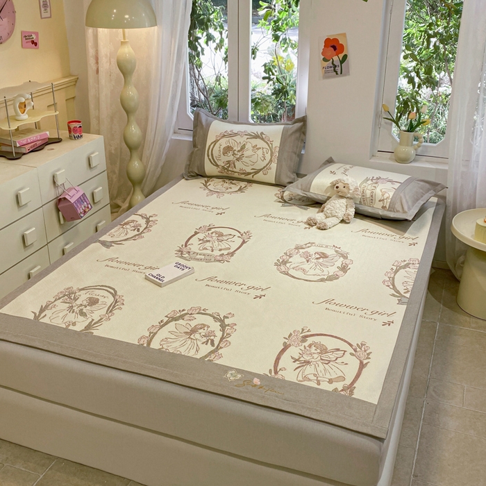 91家纺网 家纺一手货源 找家纺 慕澄2024新款A类时尚印花刺绣冰藤凉席 床席款-花仙子