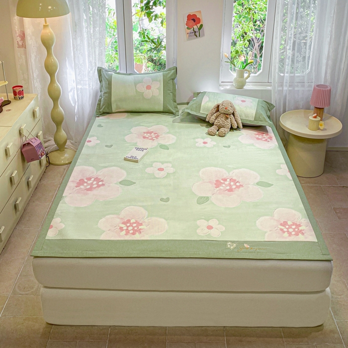 91家纺网 家纺一手货源 找家纺 慕澄2024新款A类时尚印花刺绣冰藤凉席 床席款-油画花