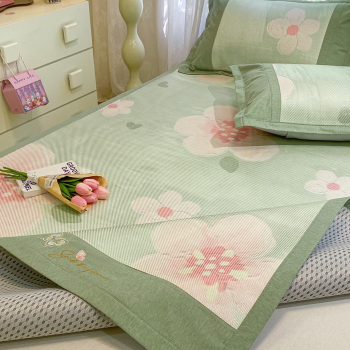 91家纺网 家纺一手货源 找家纺 慕澄2024新款A类时尚印花刺绣冰藤凉席 床席款-油画花