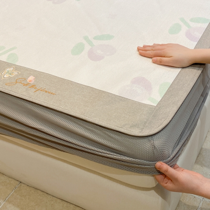 91家纺网 家纺一手货源 找家纺 慕澄2024新款A类时尚印花刺绣冰藤凉席 床笠款-紫郁