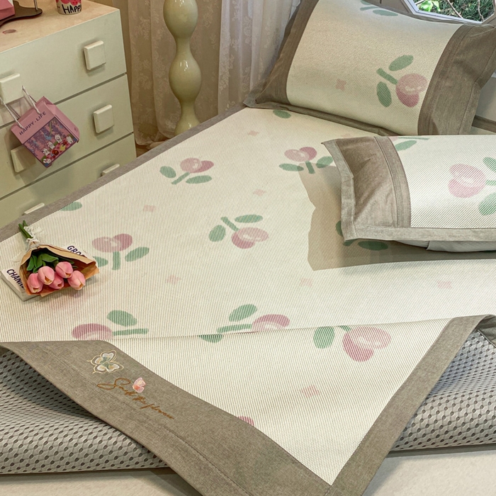 91家纺网 家纺一手货源 找家纺 慕澄2024新款A类时尚印花刺绣冰藤凉席 床席款-紫郁