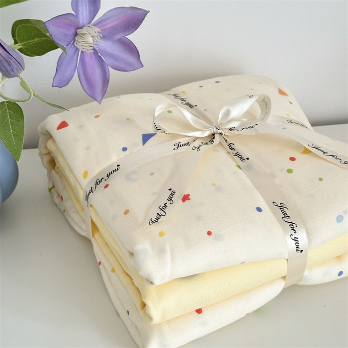 91家纺网 家纺一手货源 找家纺 曼之夏 2024新款全棉印花双层纱四件套 奶油派